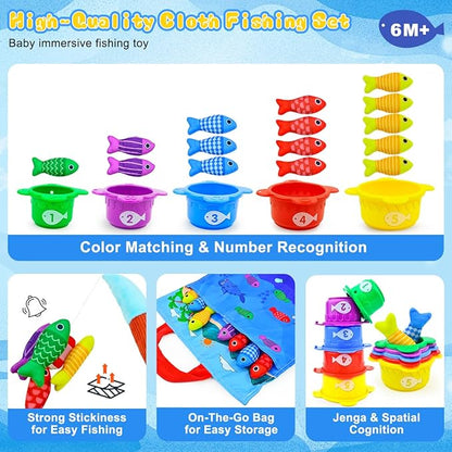 Magnetic Fishing Toy for Toddlers, Number Counting Game with Sea Creatures & Sorting Pond